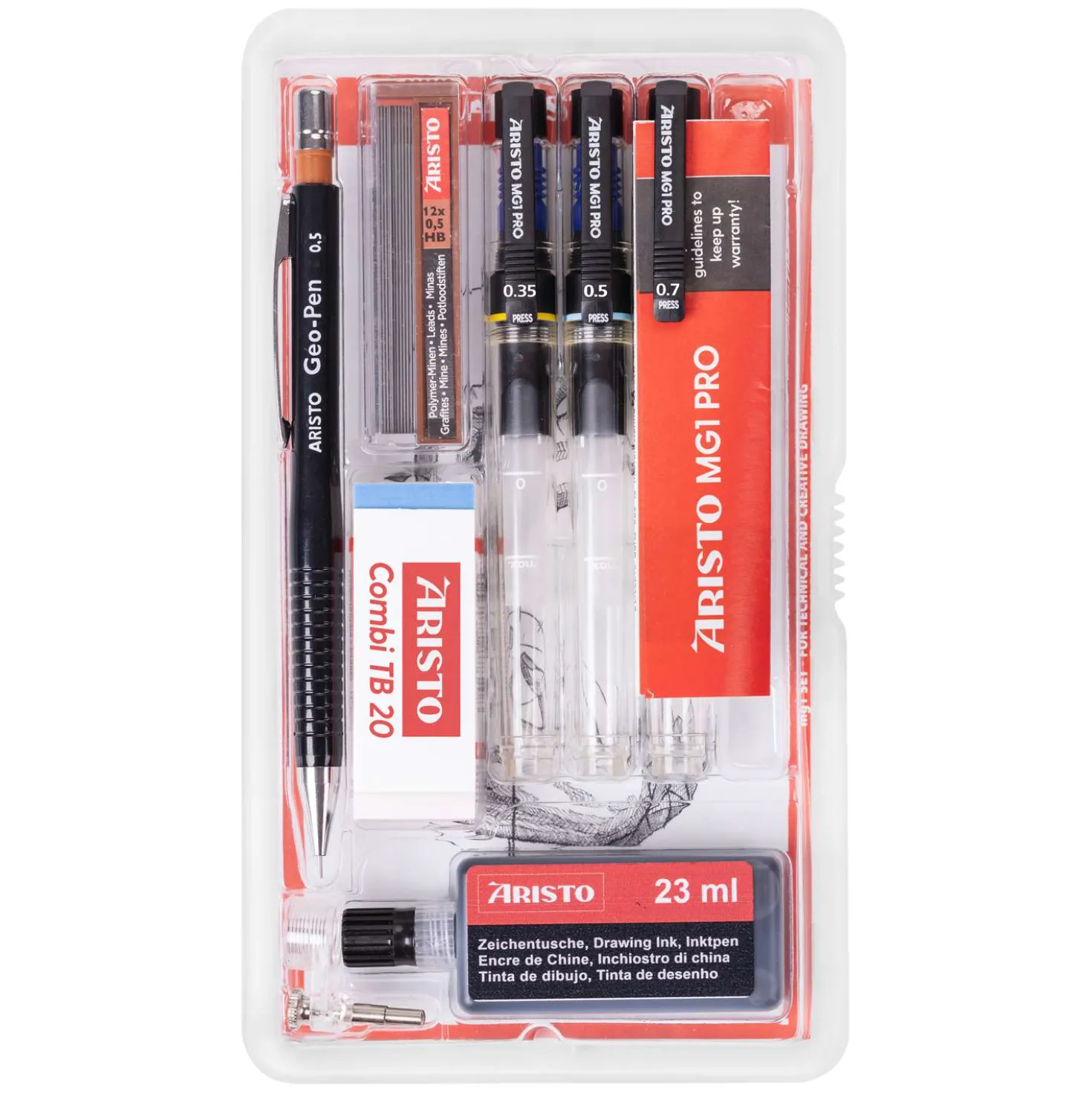 Aristo - MG1, Set da scrittura, 3 penne + accessori