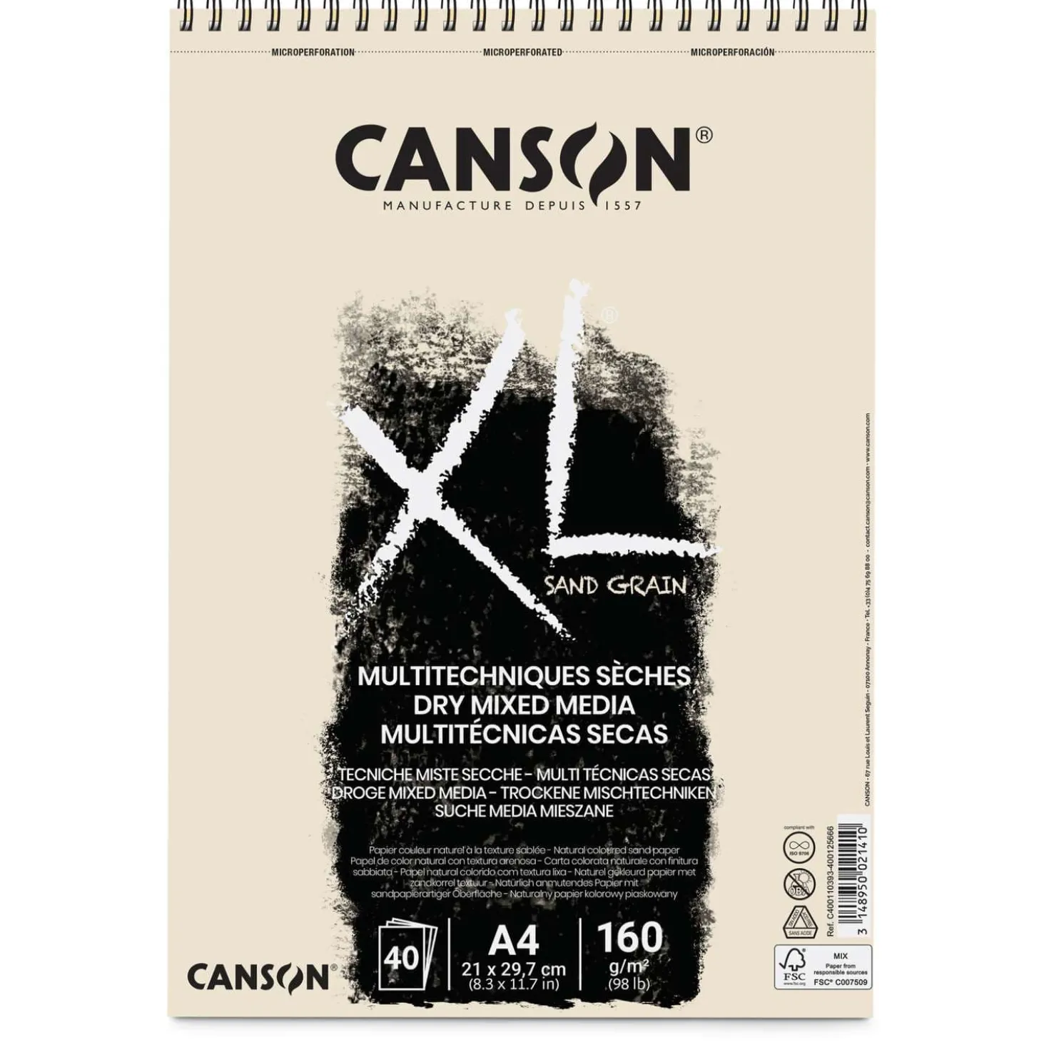 Canson - XL, Blocco spiralato Dry Mixed Media Sand Grain