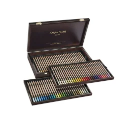 Caran d'Ache - Pastel Pencil, Valigetta in legno con 84 colori
