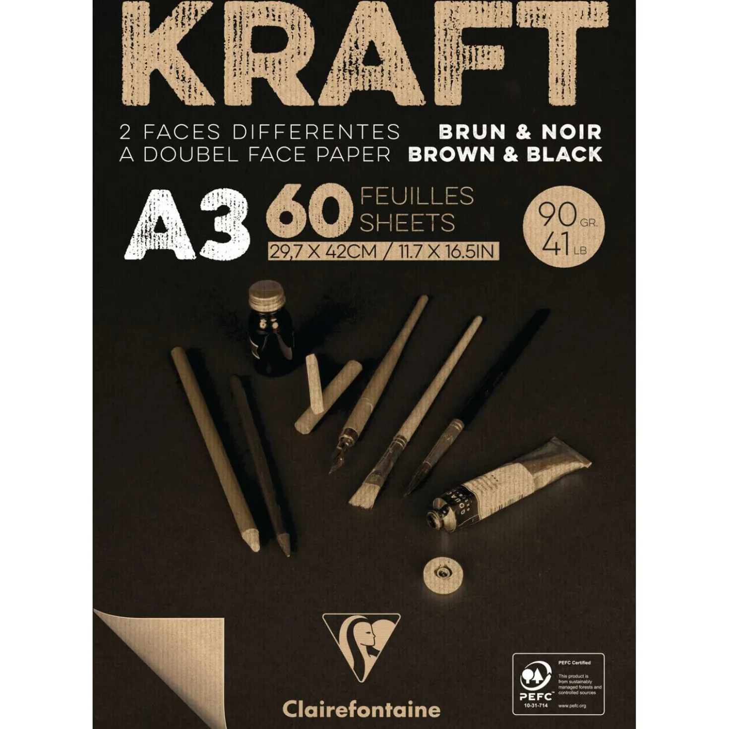 Clairefontaine - Blocco di carta Kraft marrone/nero