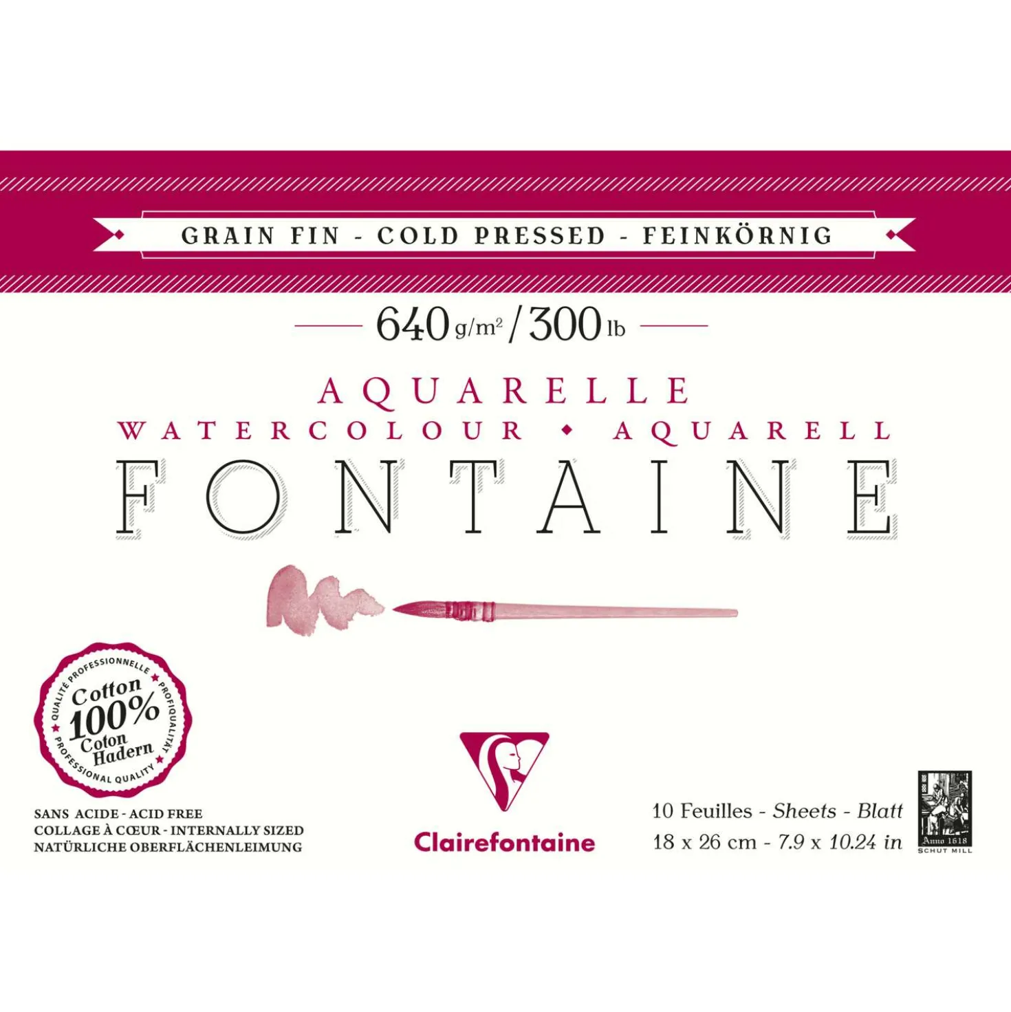 Clairefontaine - Fontaine 640 g/mq, Carta per acquerello