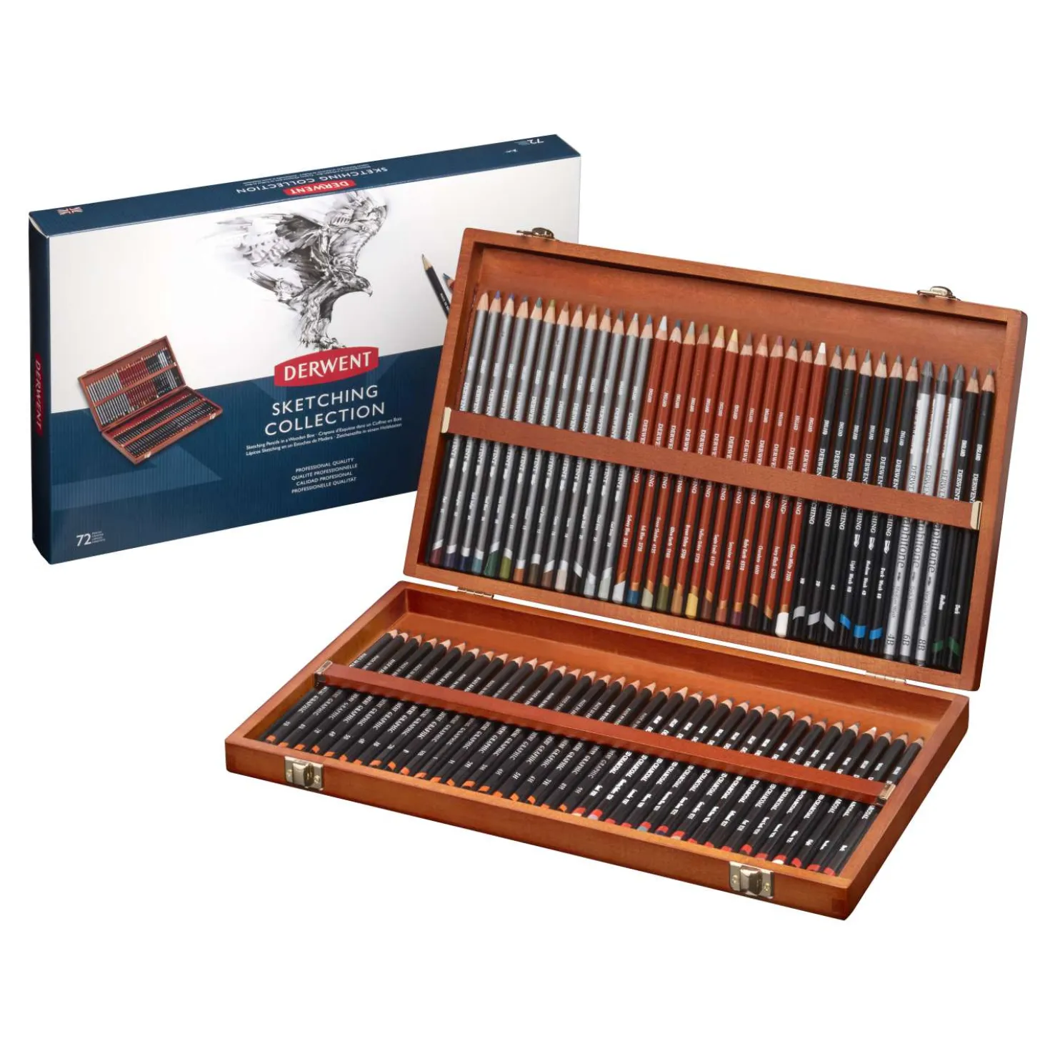 Derwent - Set da 72 matite da disegno Sketching in custodia di legno
