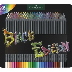 Faber-Castell - Black Edition, Set da 100 matite colorate in astuccio di metallo