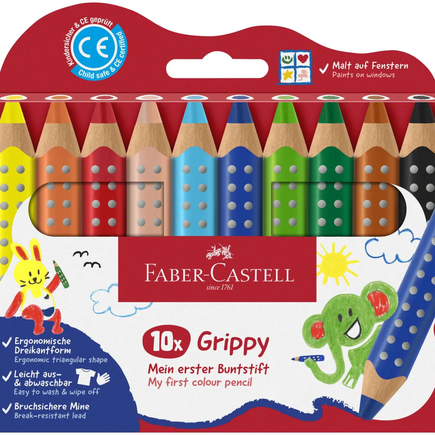 Faber-Castell - Grippy, Set di 10 matite colorate