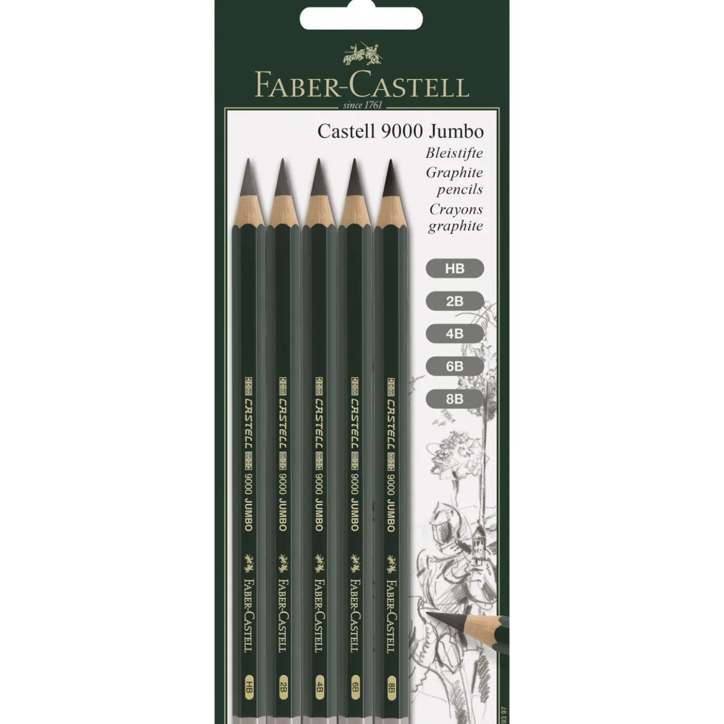 Faber-Castell - 9000 Jumbo, set matite di grafite