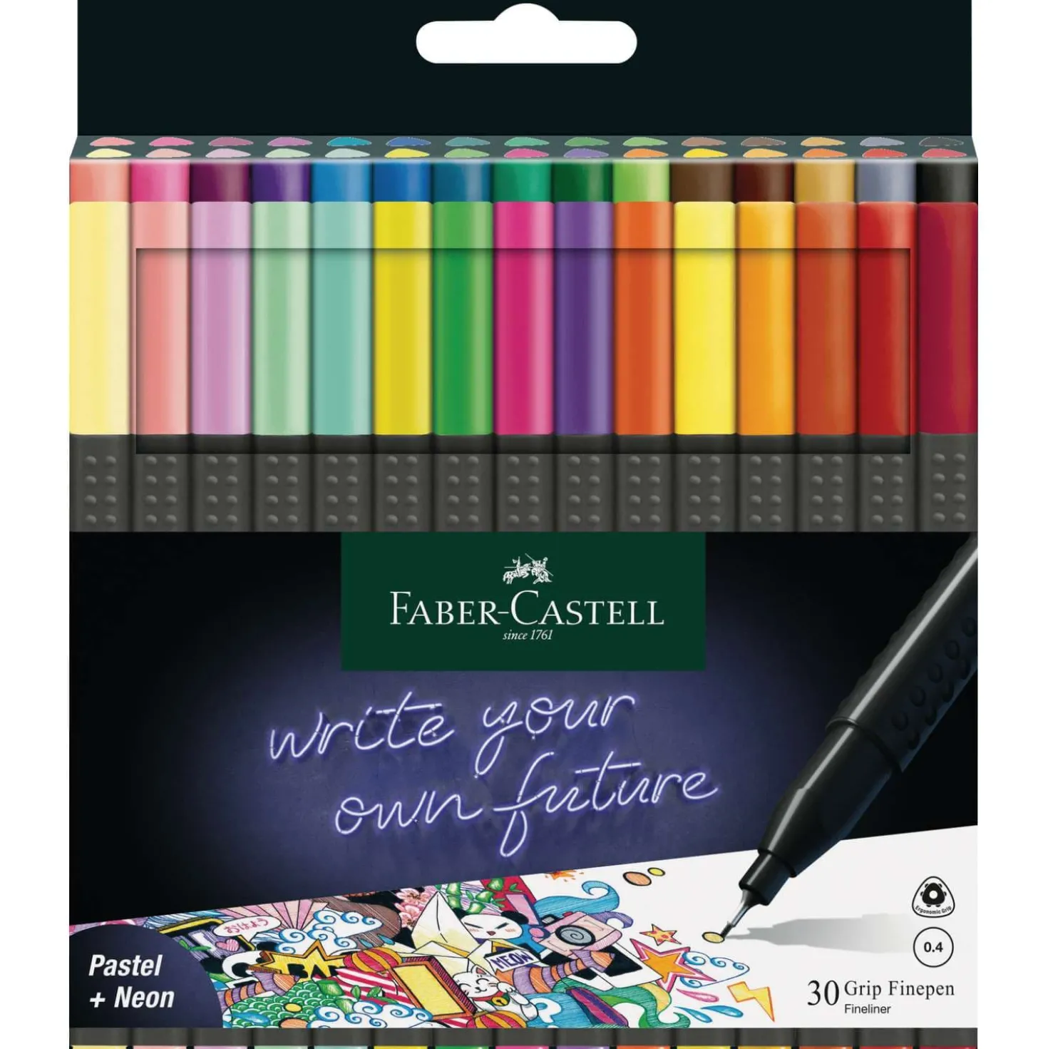 Faber-Castell - Set da 30 Finepen Grip, 0,4 mm