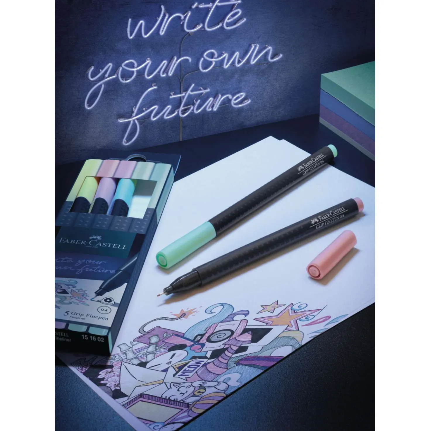 Faber-Castell - Set da 5 Finepen Grip, 0,4 mm