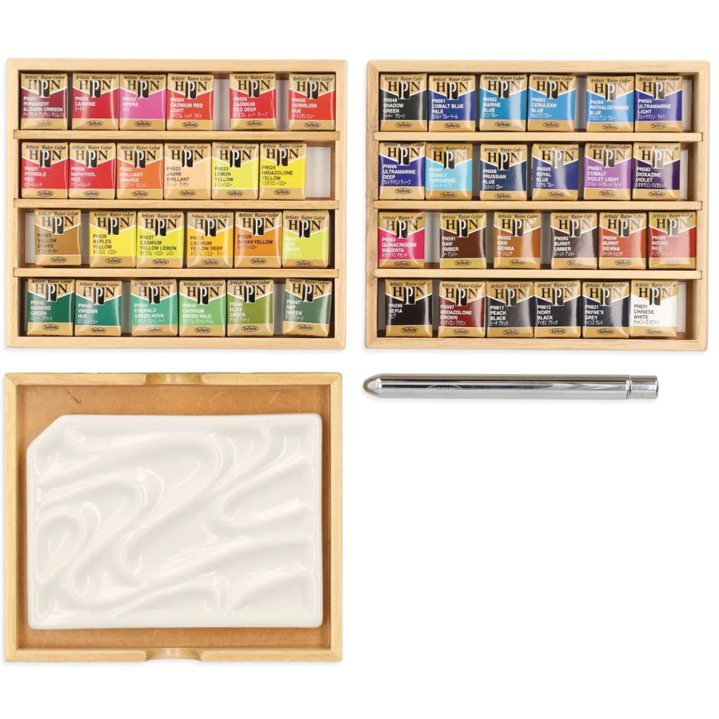 Holbein - HPN, Set da 48 acquerelli in mezzi godet + accessori