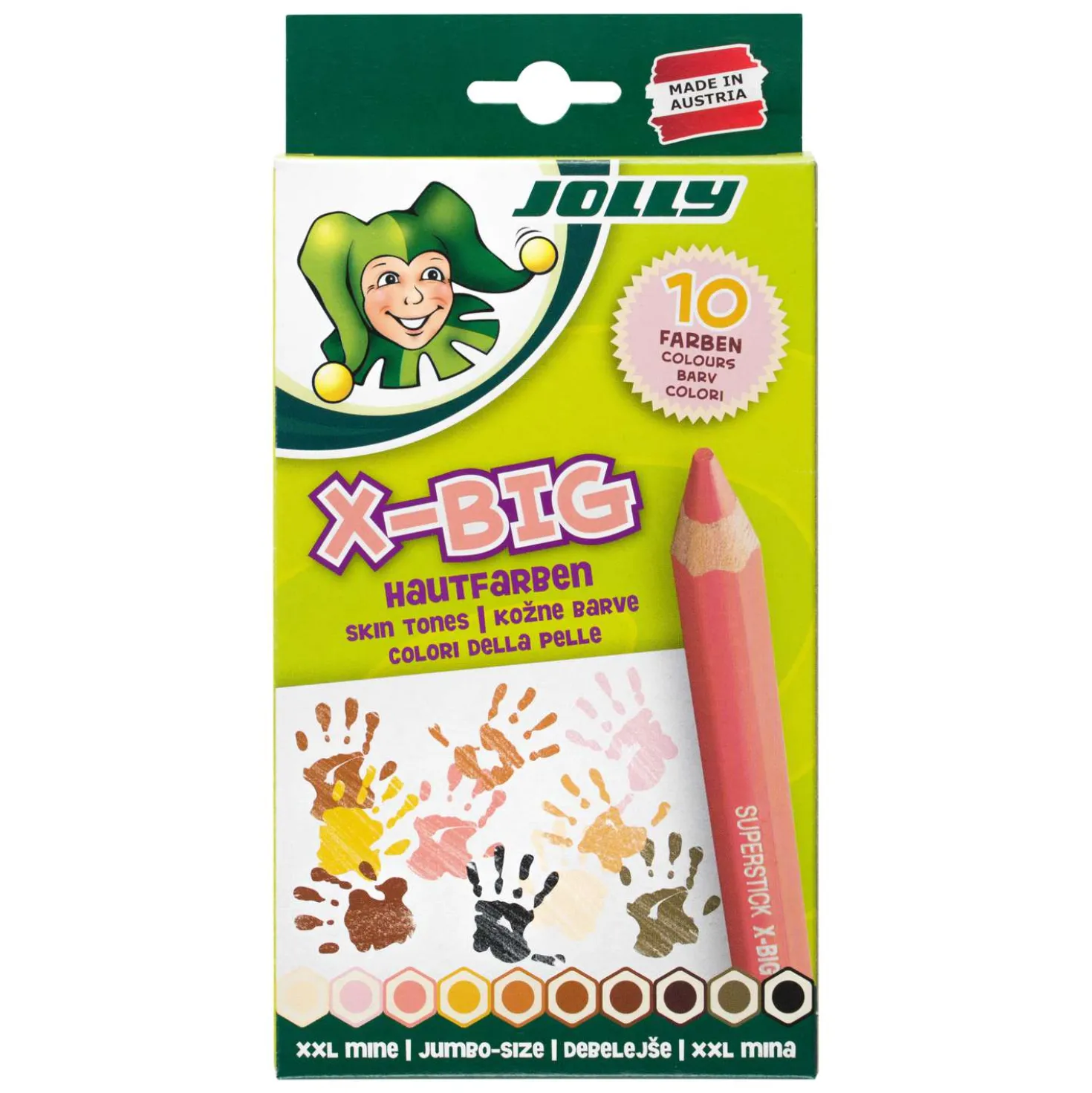 Jolly - X-Big, Set di matite in 10 colori della pelle