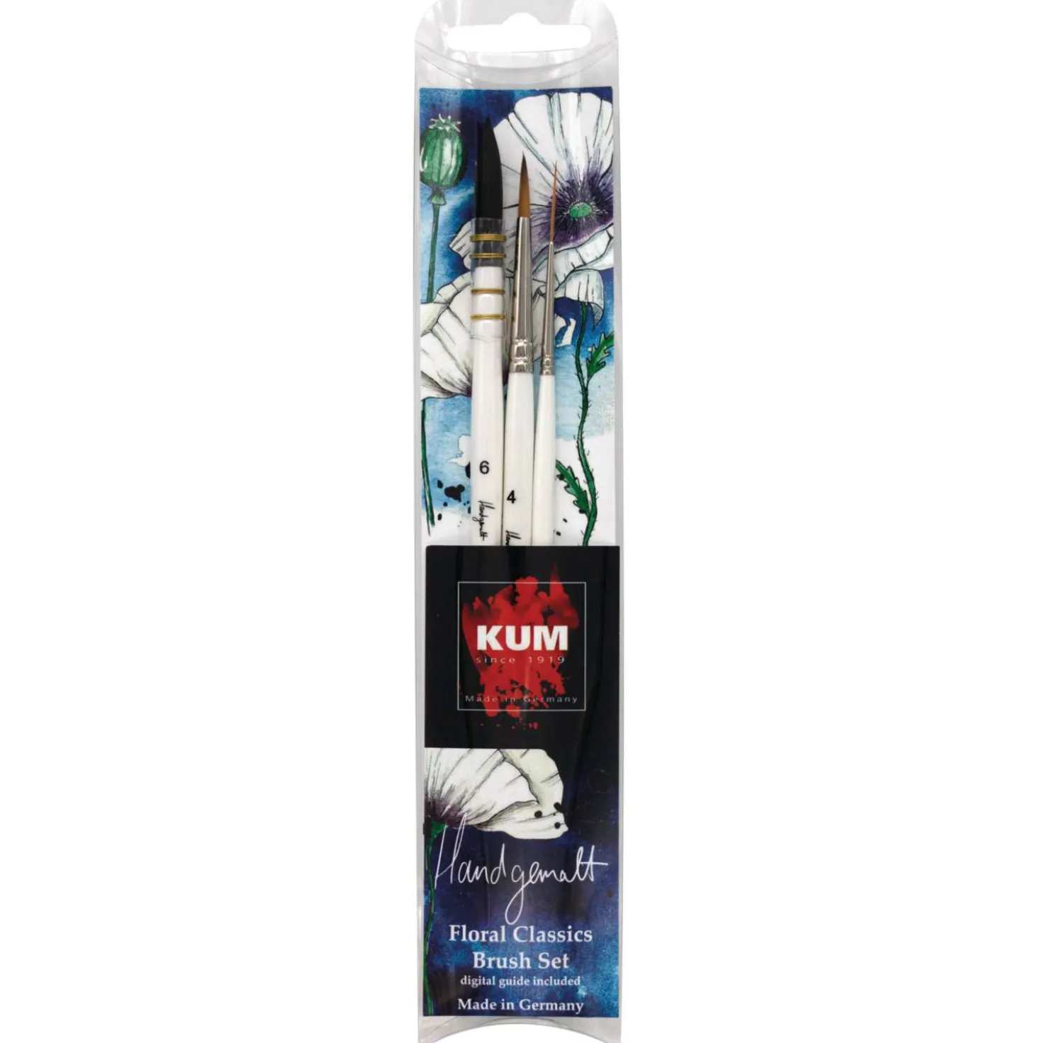 Kum - Handgemalt Floral Classic, Set di pennelli per acquerello con guida