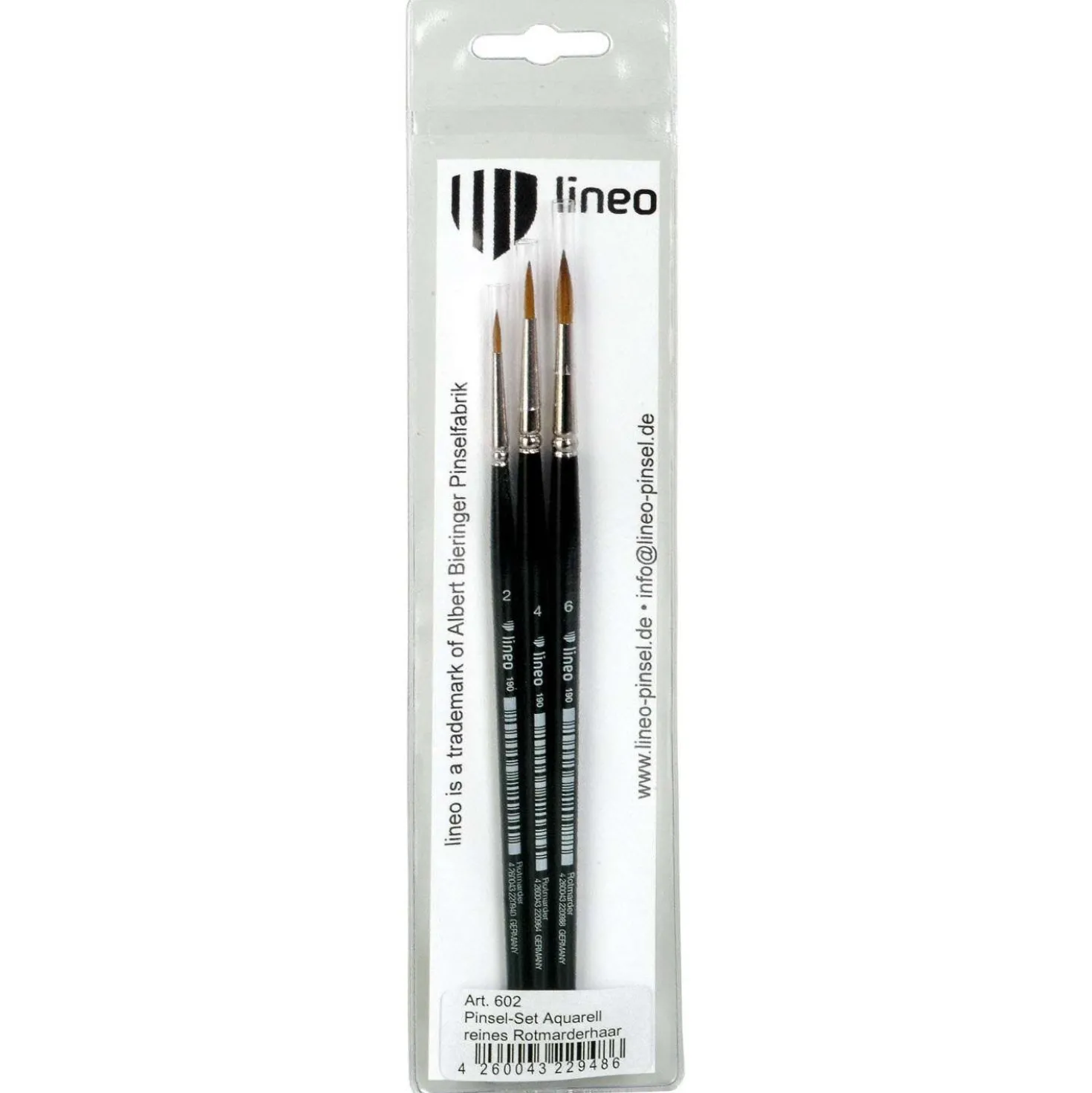 Lineo - Serie 190, Set di pennelli in pelo di martora rossa Kolinsky