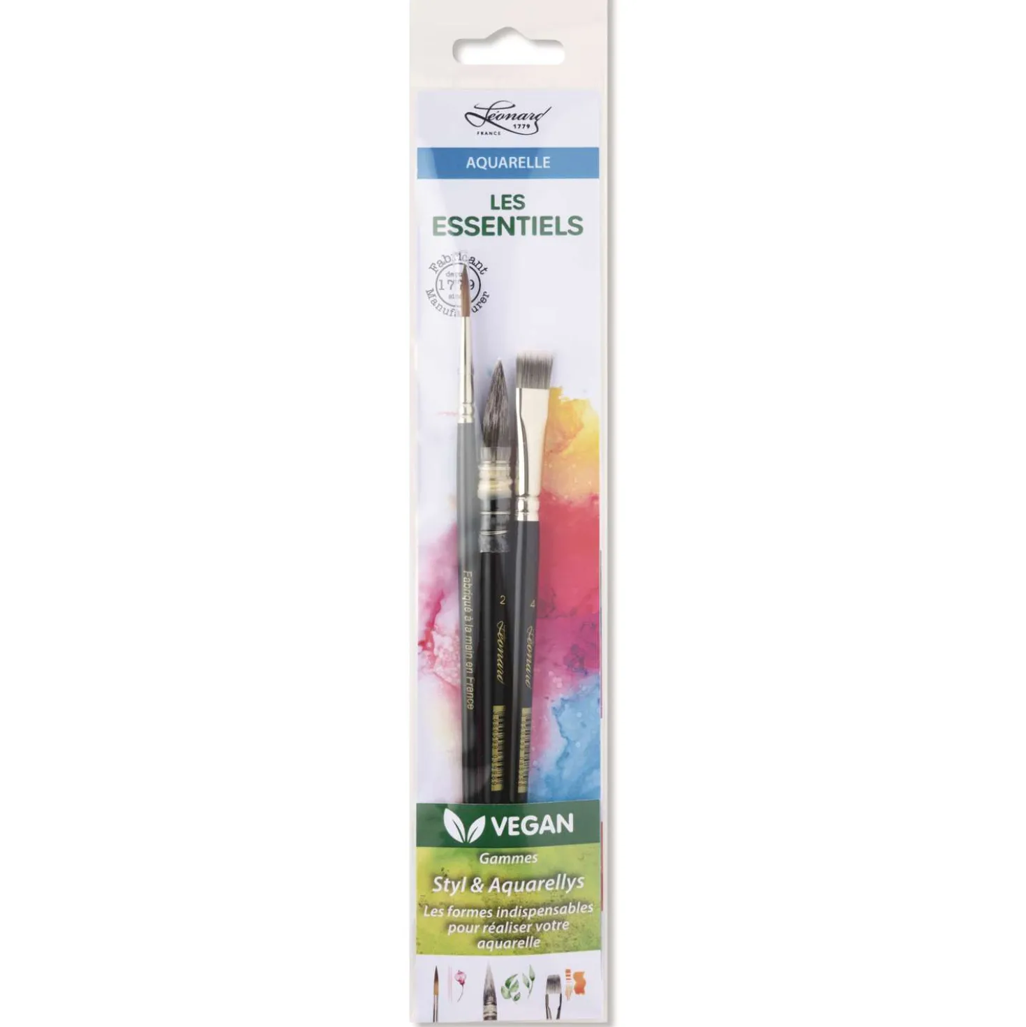 Léonard - ESSENTIALS, Set di pennelli vegani per acquerello