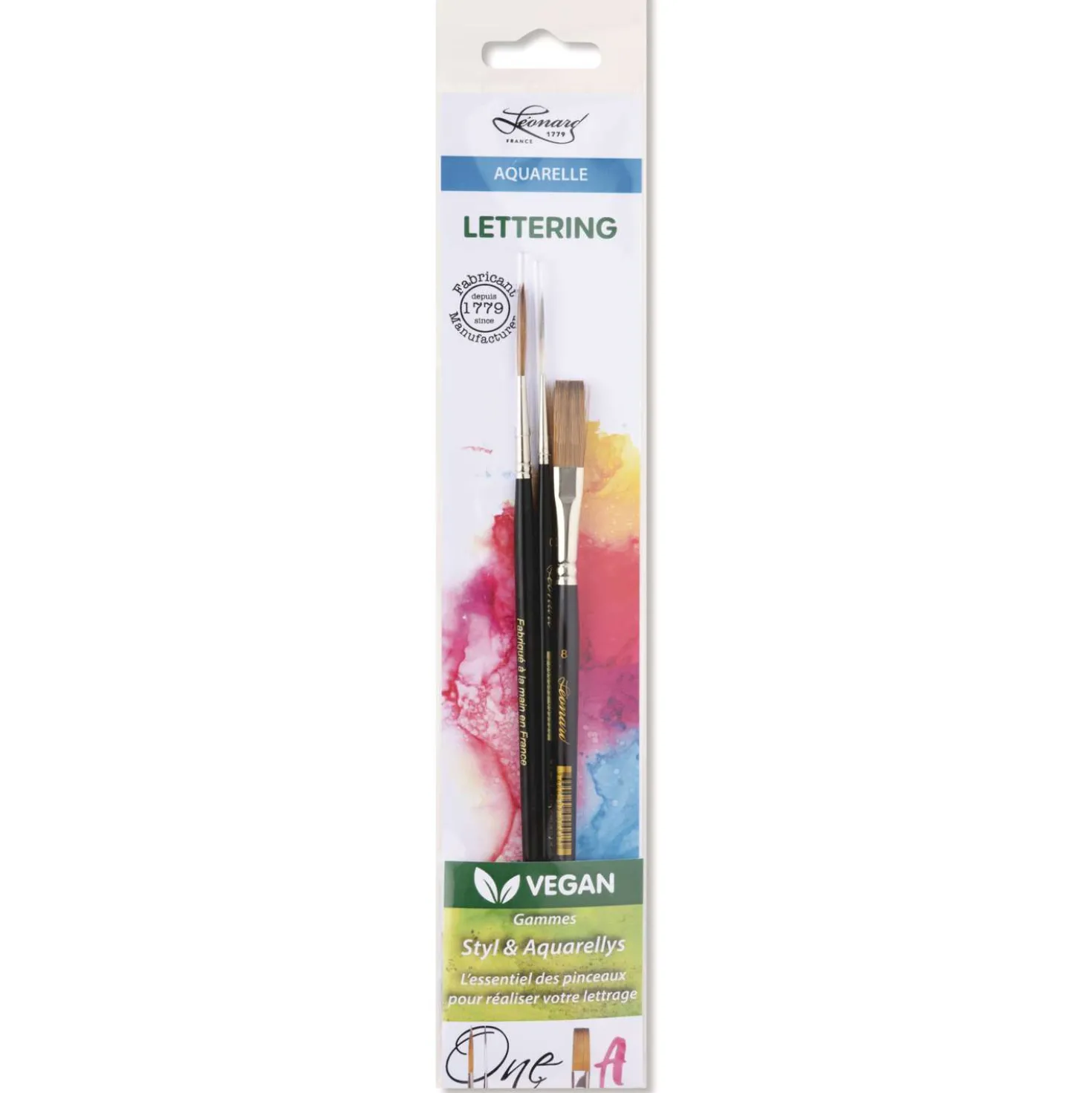 Léonard - Lettering, Set di pennelli vegani per acquerello