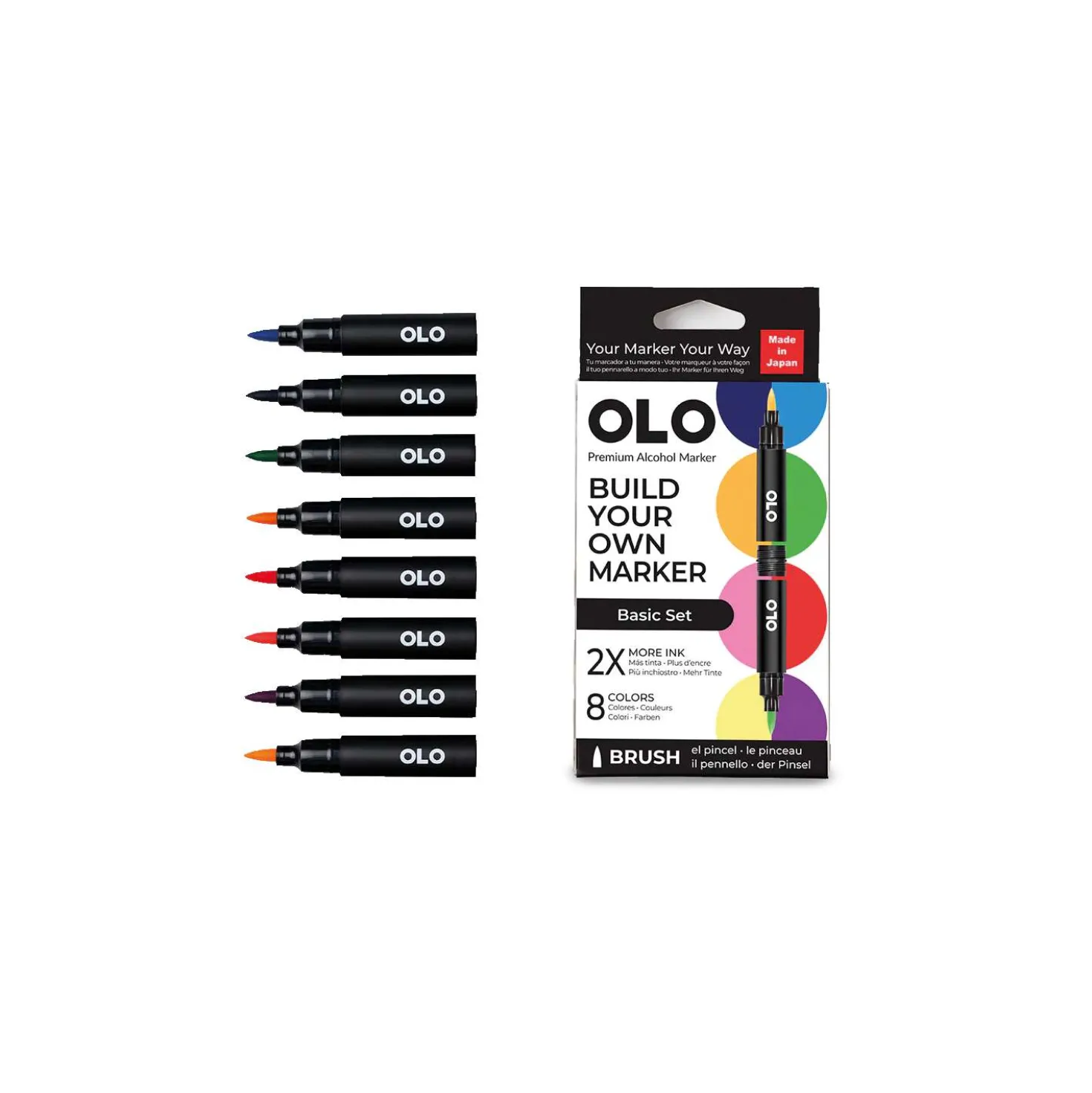 OLO - Set da 8 marker con punta a pennello