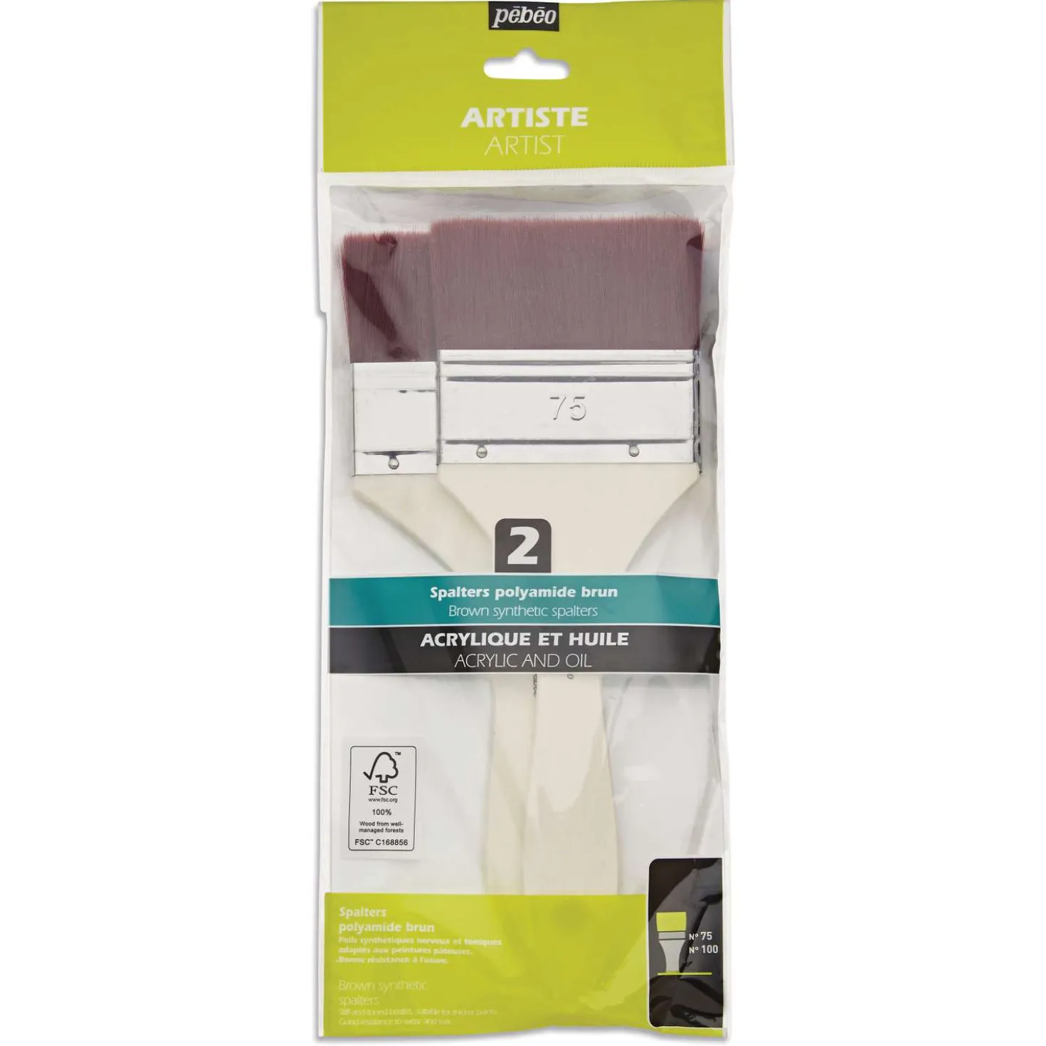 Pébéo - Set di 2 pennelli spalter in fibre di poliammide brune