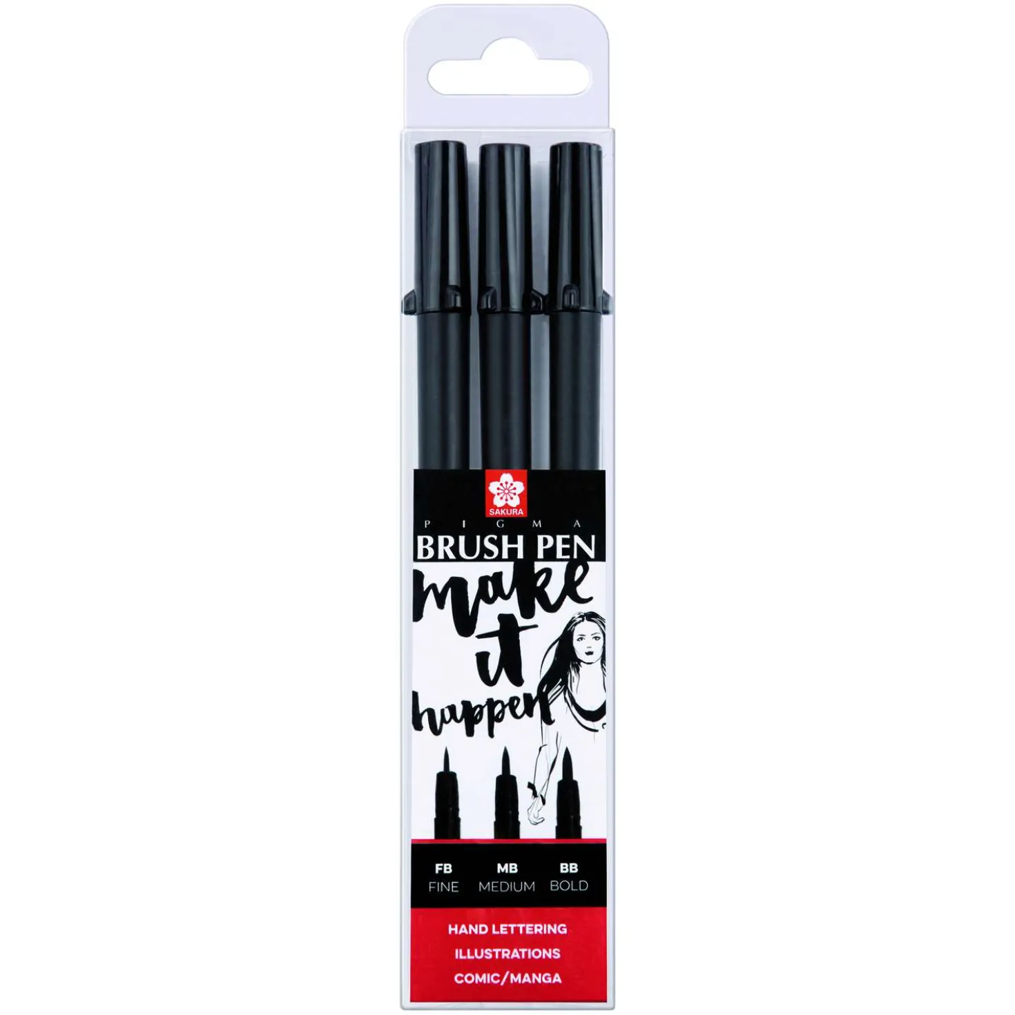 Sakura - Pigma Brush Pen, Set di 3 penne a pennello nere