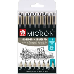Sakura - Pigma Micron, Set da 6 fineliner + 1 Everyday Pen gratis
