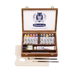Schmincke - Mussini, Set di 10 colori a olio con accessori in valigetta di legno