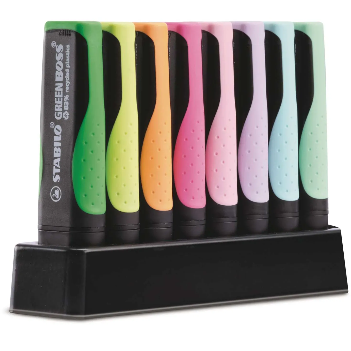 Stabilo - Green Boss, Set da 8 evidenziatori con supporto da tavolo