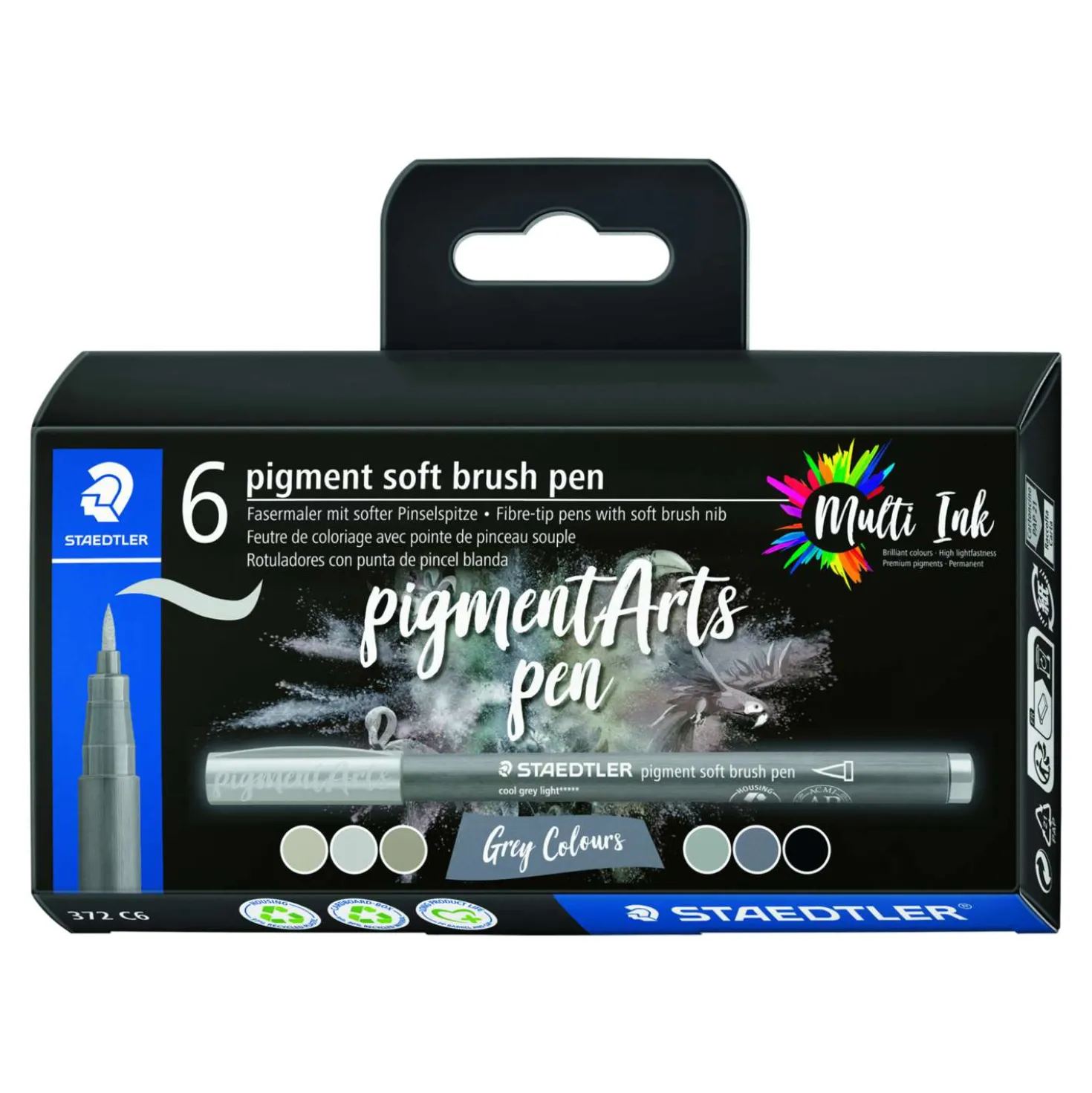 Staedtler - Pigment Arts Pen, Set da 6 Pigment Soft Brush Pen 372