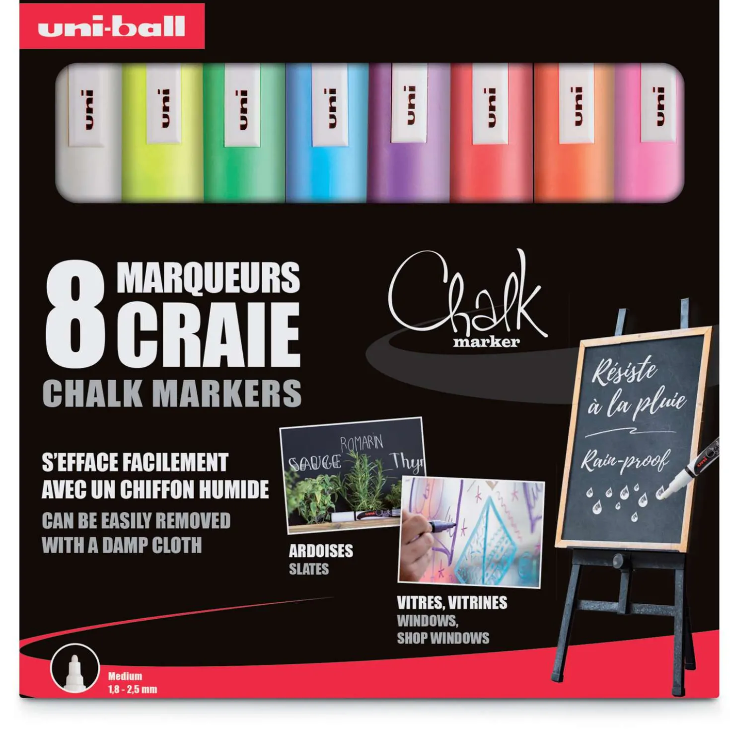 Uni Ball - Chalk PWE-5M, Set da 8 marker a gesso