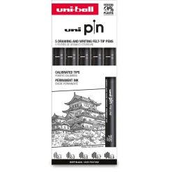 Uni Ball - Uni Pin, Set di 5 fineliner per disegno e scrittura