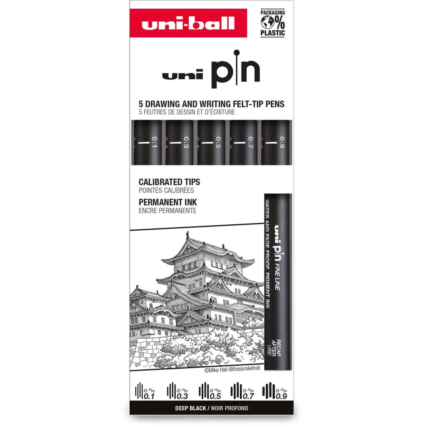 Uni Ball - Uni Pin, Set di 5 fineliner per disegno e scrittura