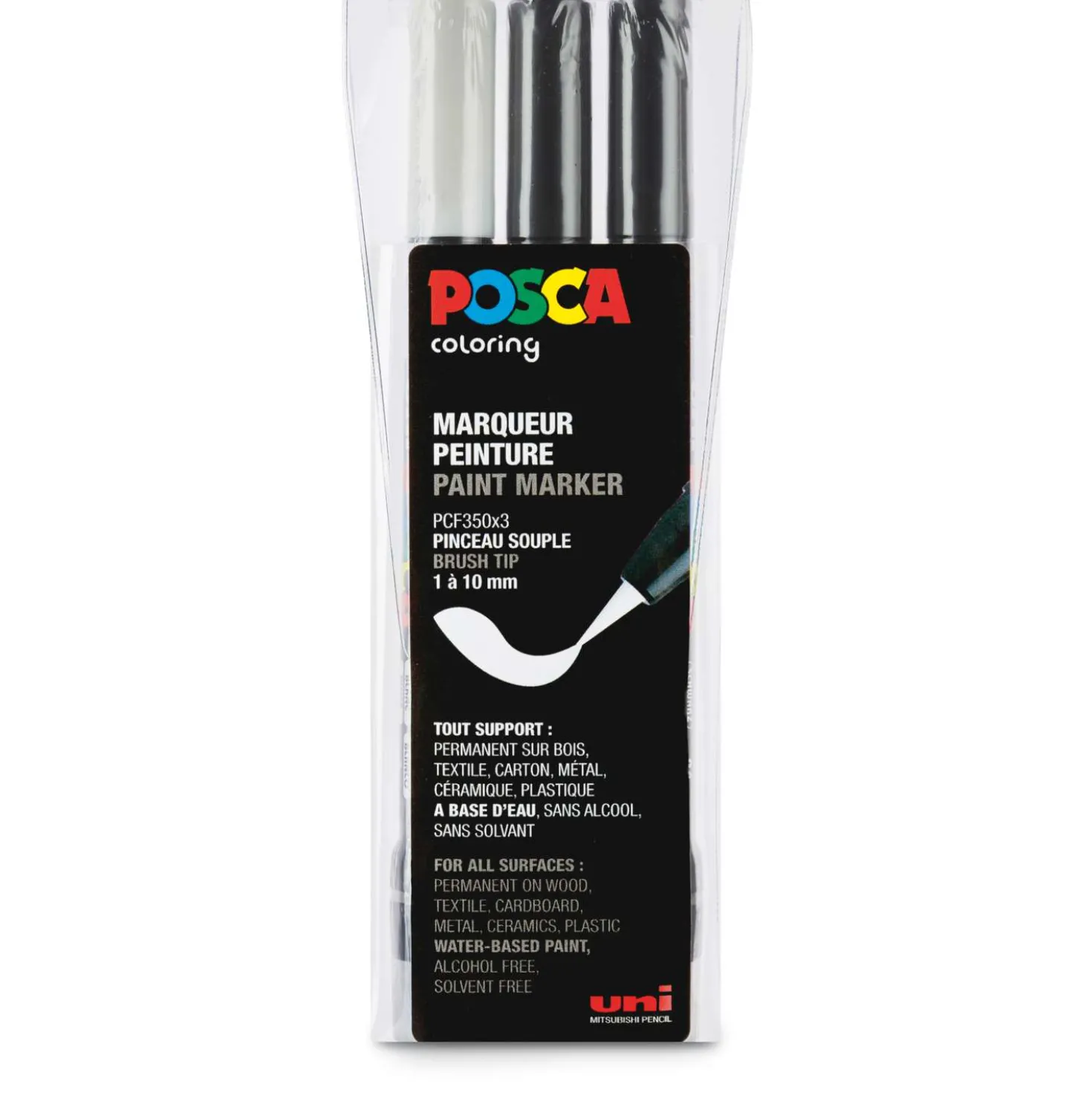 Uni Posca Brush-Marker Set PCF-350, black & white