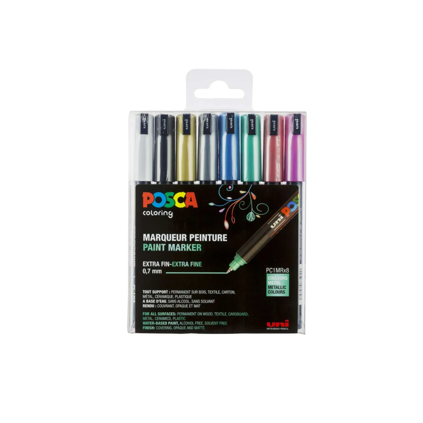 Uni Posca - PC-1MR, Set da 8 marker in colori metallici