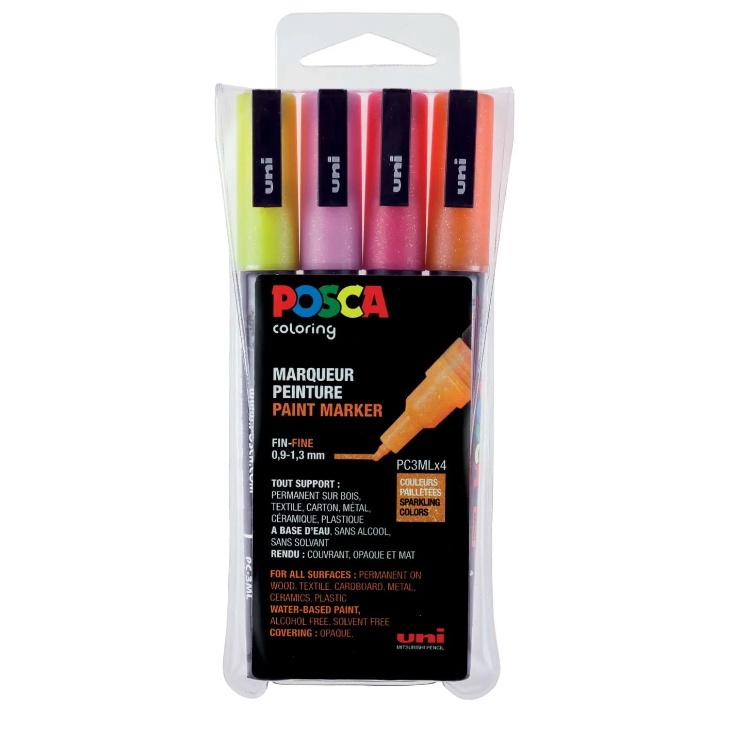 Uni Posca - Set da 4 marker PC-3ML glitter