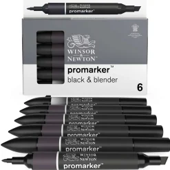 Winsor & Newton - Promarker, Set da 6, Black + blender